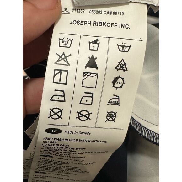 Joseph Ribkoff navy blue white floral wide legs belted crop pants size 14 - Picture 6 of 13